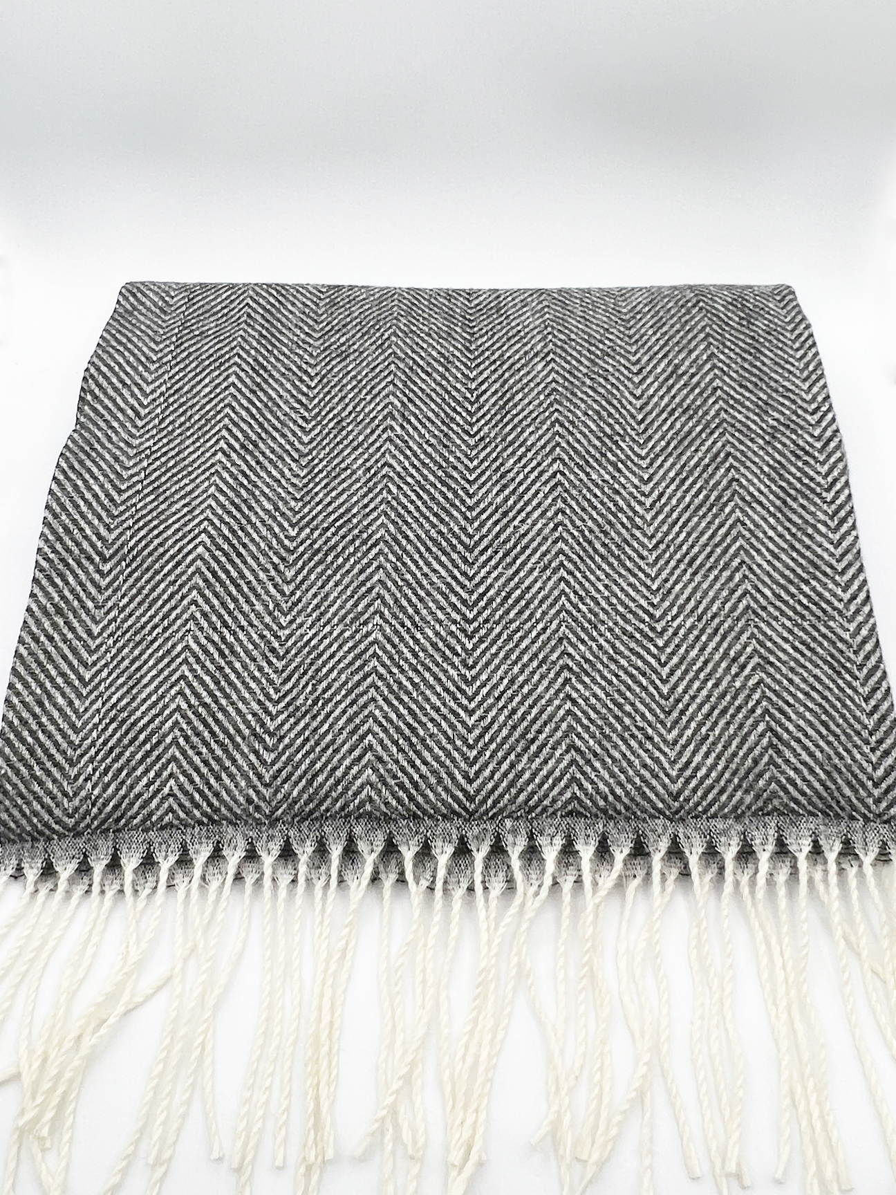 Herringbone Tassle Scarf In Black and White - svnx