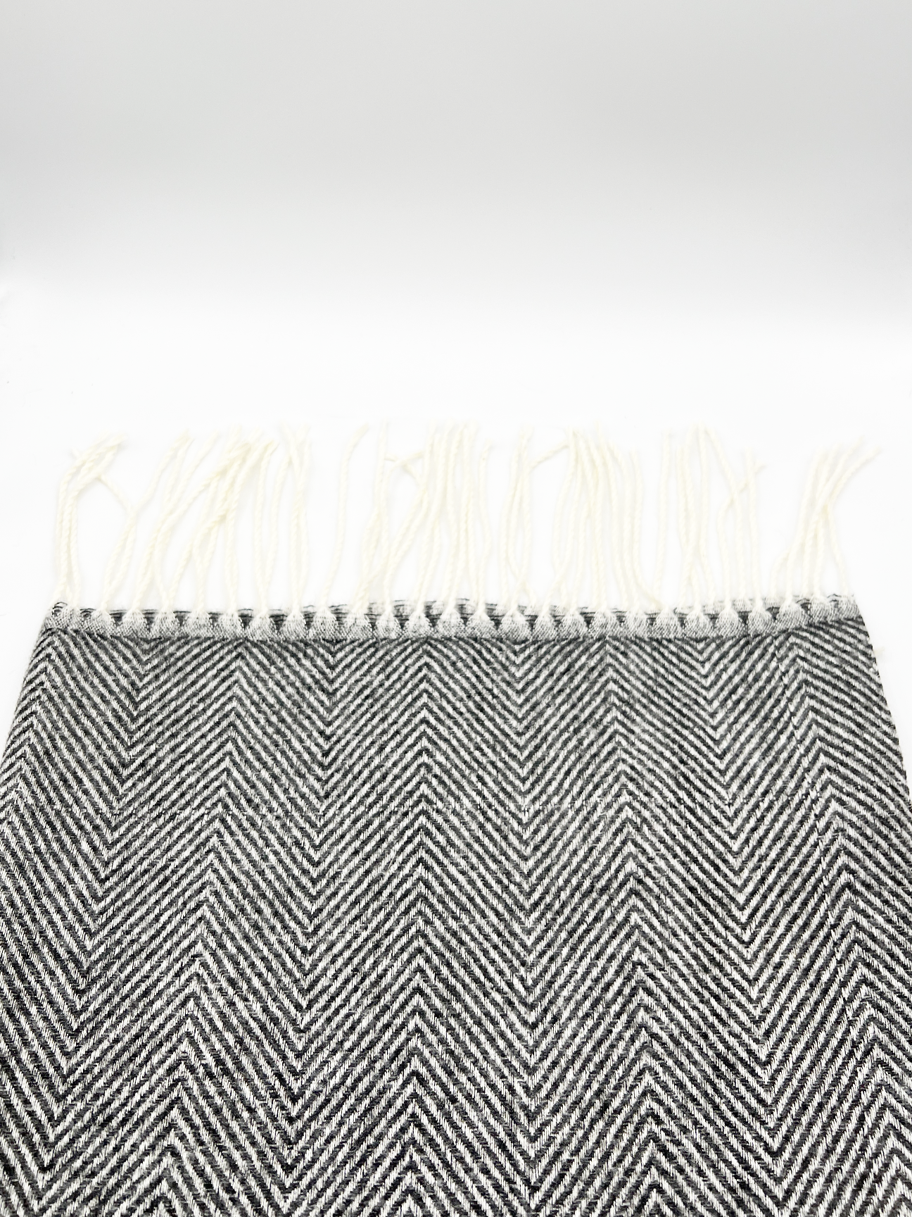 Herringbone Tassle Scarf In Black and White - svnx