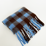 Chunky Scarf in Brown and Blue Check