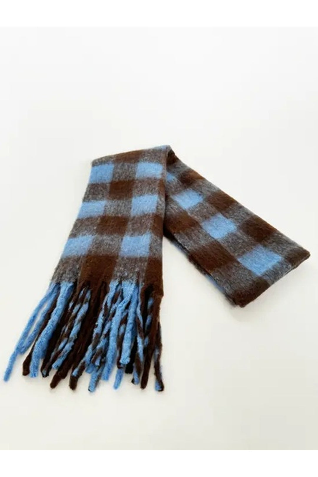 Chunky Scarf in Brown and Blue Check - svnx