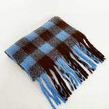 Chunky Scarf in Brown and Blue Check - svnx