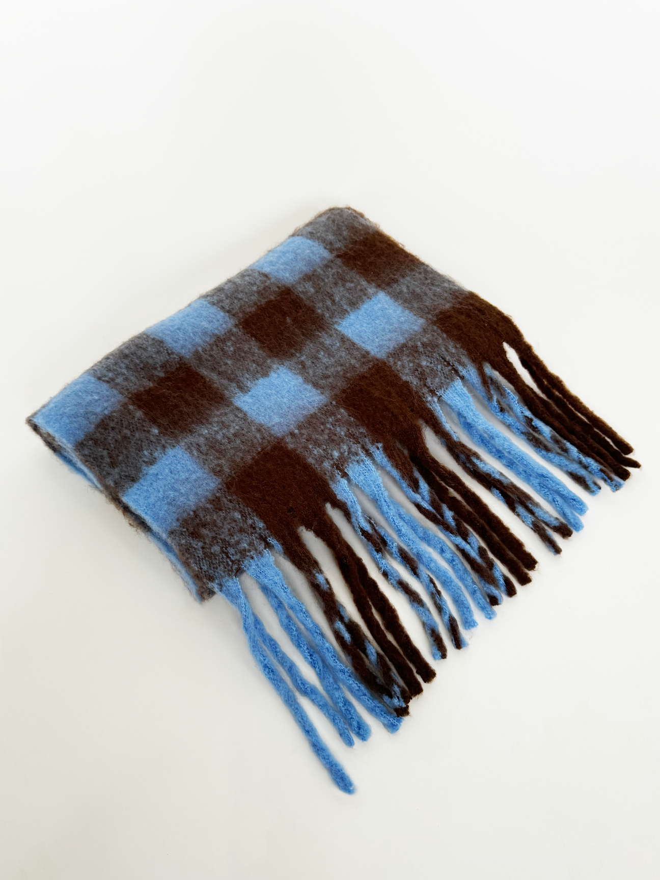 Chunky Scarf in Brown and Blue Check - svnx