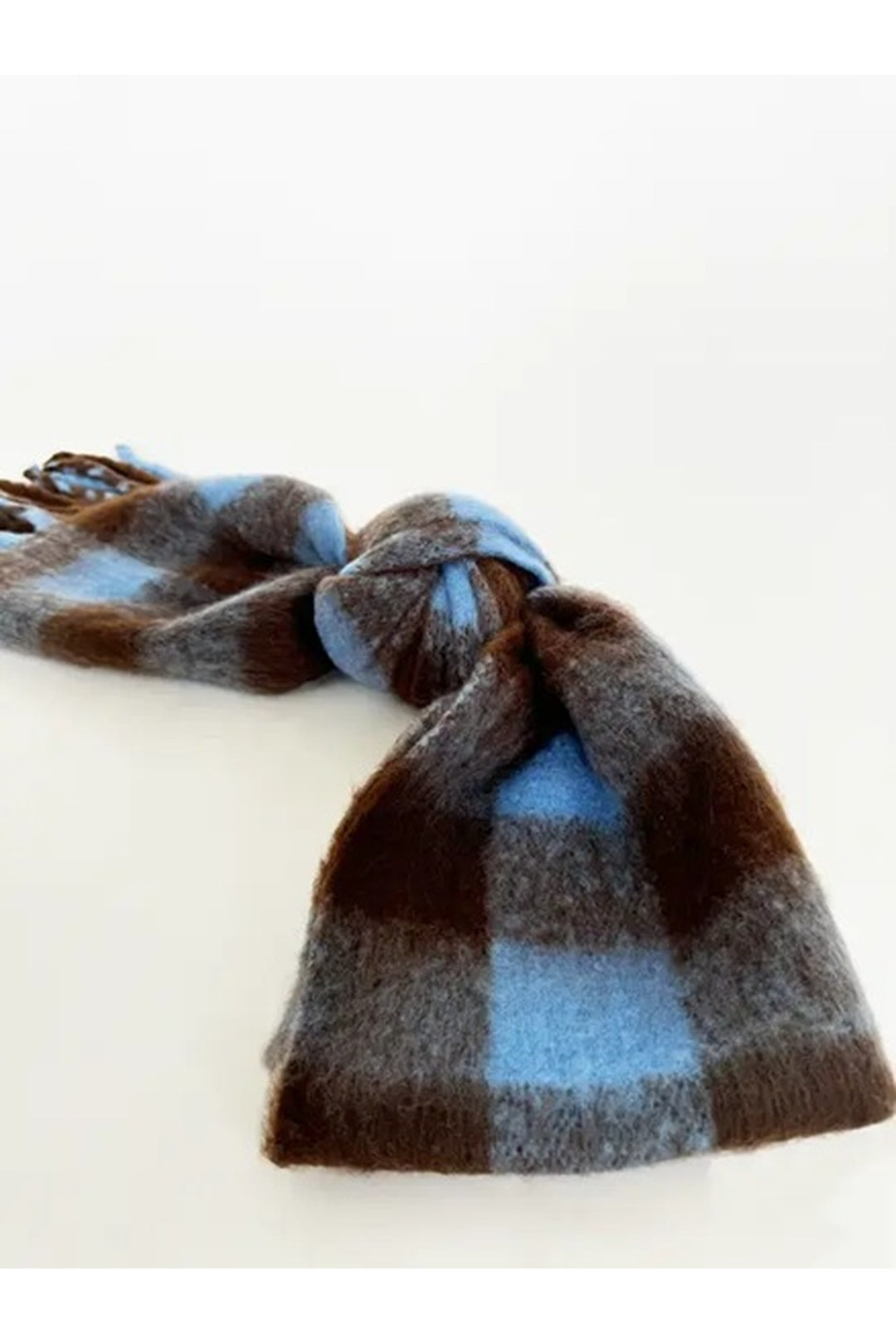 Chunky Scarf in Brown and Blue Check - svnx
