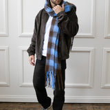 Chunky Scarf in Brown and Blue Check