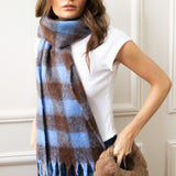 Chunky Scarf in Brown and Blue Check - svnx