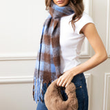 Chunky Scarf in Brown and Blue Check - svnx