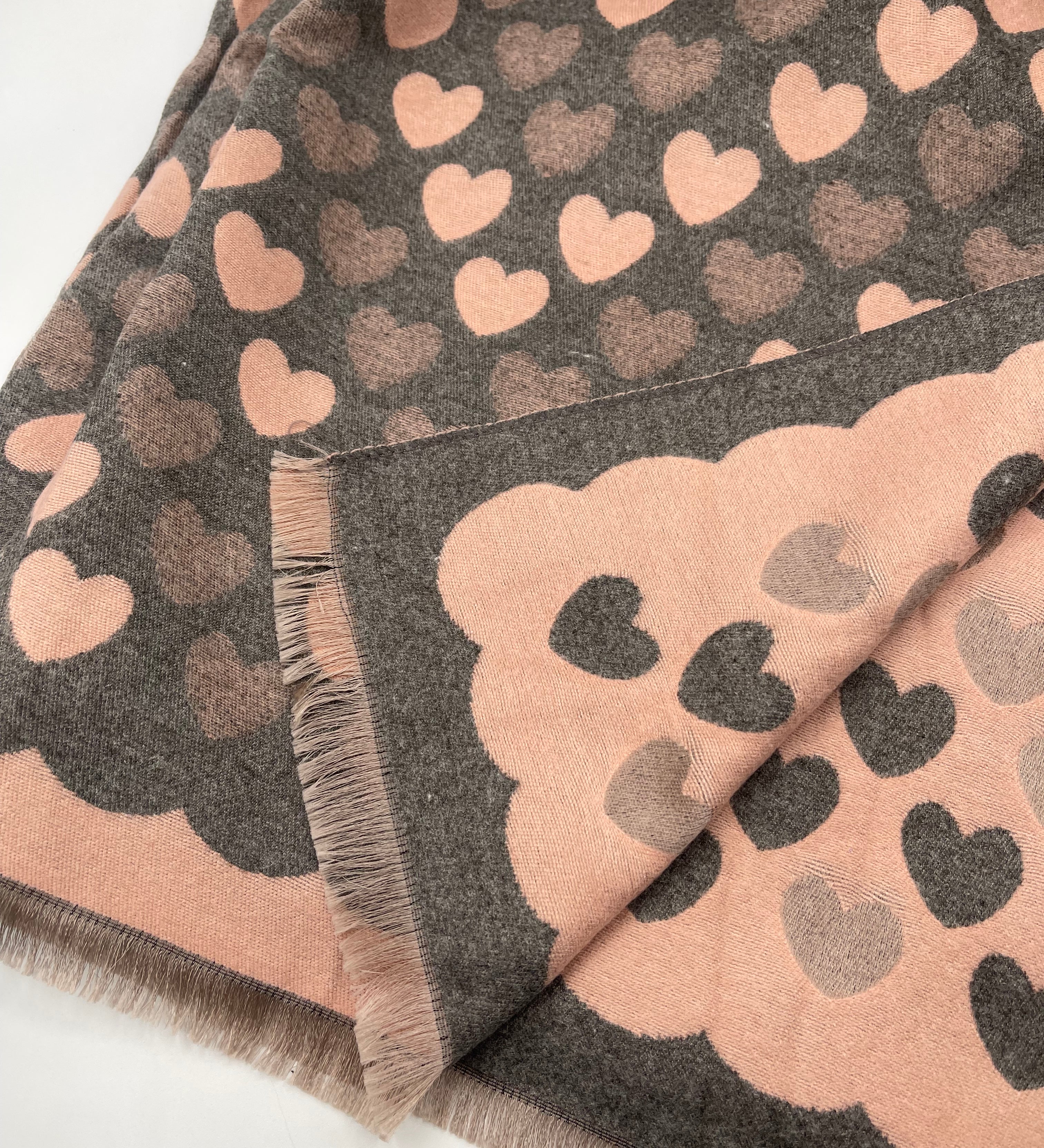 Soft Heart Printed Scarf in Pink & Grey - svnx