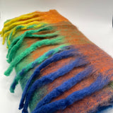 Soft Chunky Checked Scarf with Tassels in Blue Multi - svnx