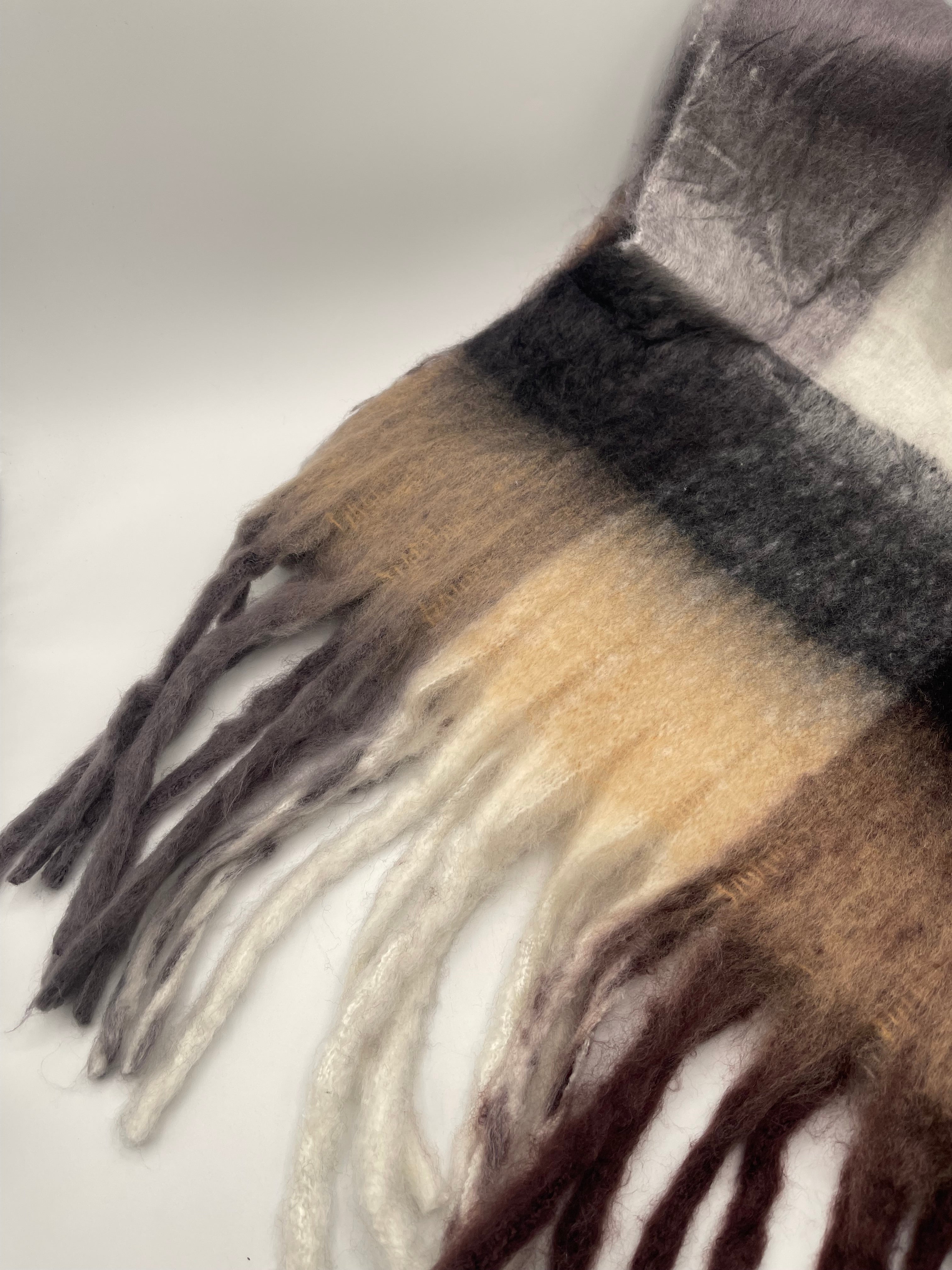 Soft Chunky Checked Scarf with Tassels - Muted Browns - svnx