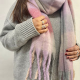 Light Pink Grey Stripe Scarf - svnx