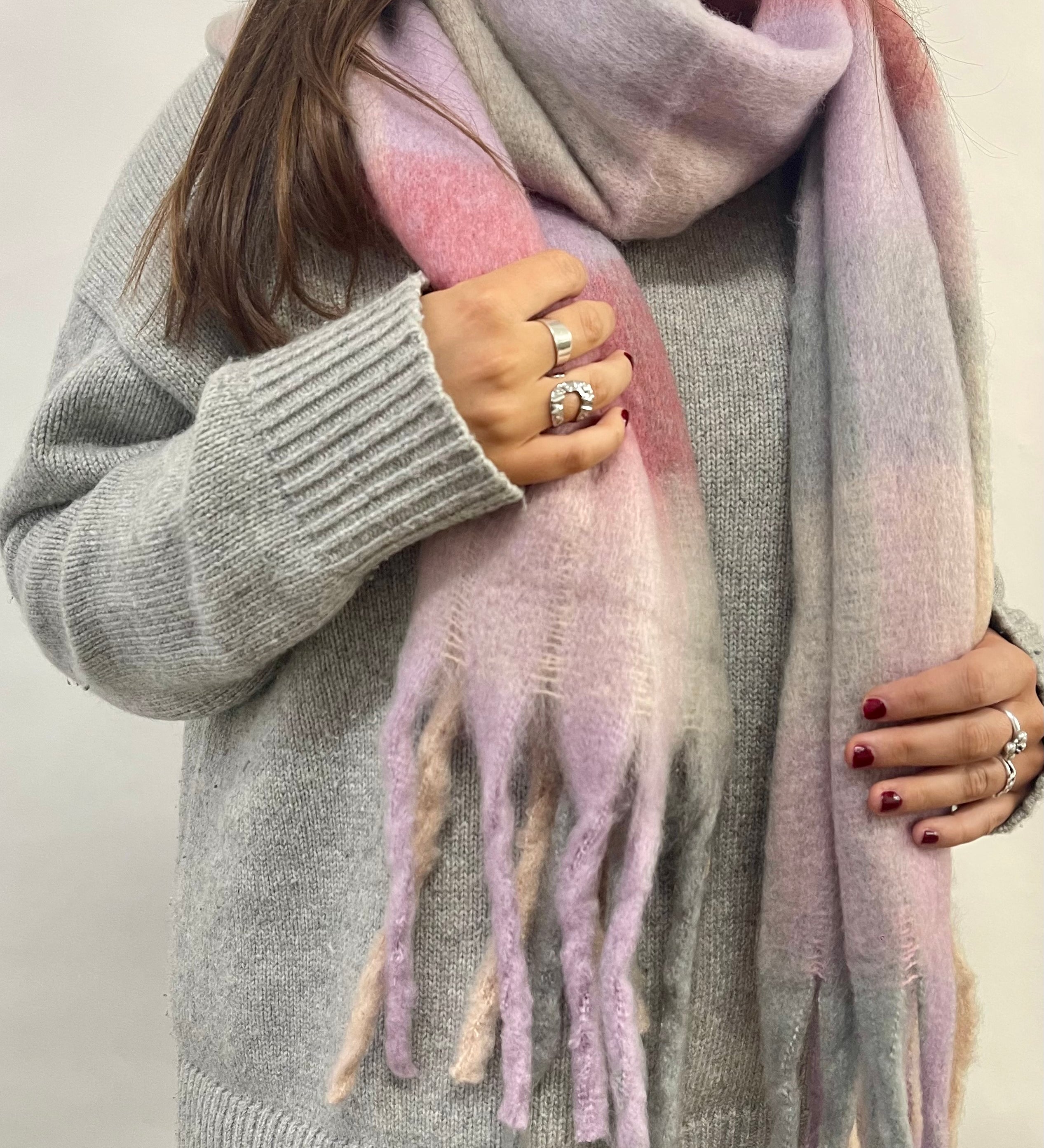 Light Pink Grey Stripe Scarf - svnx