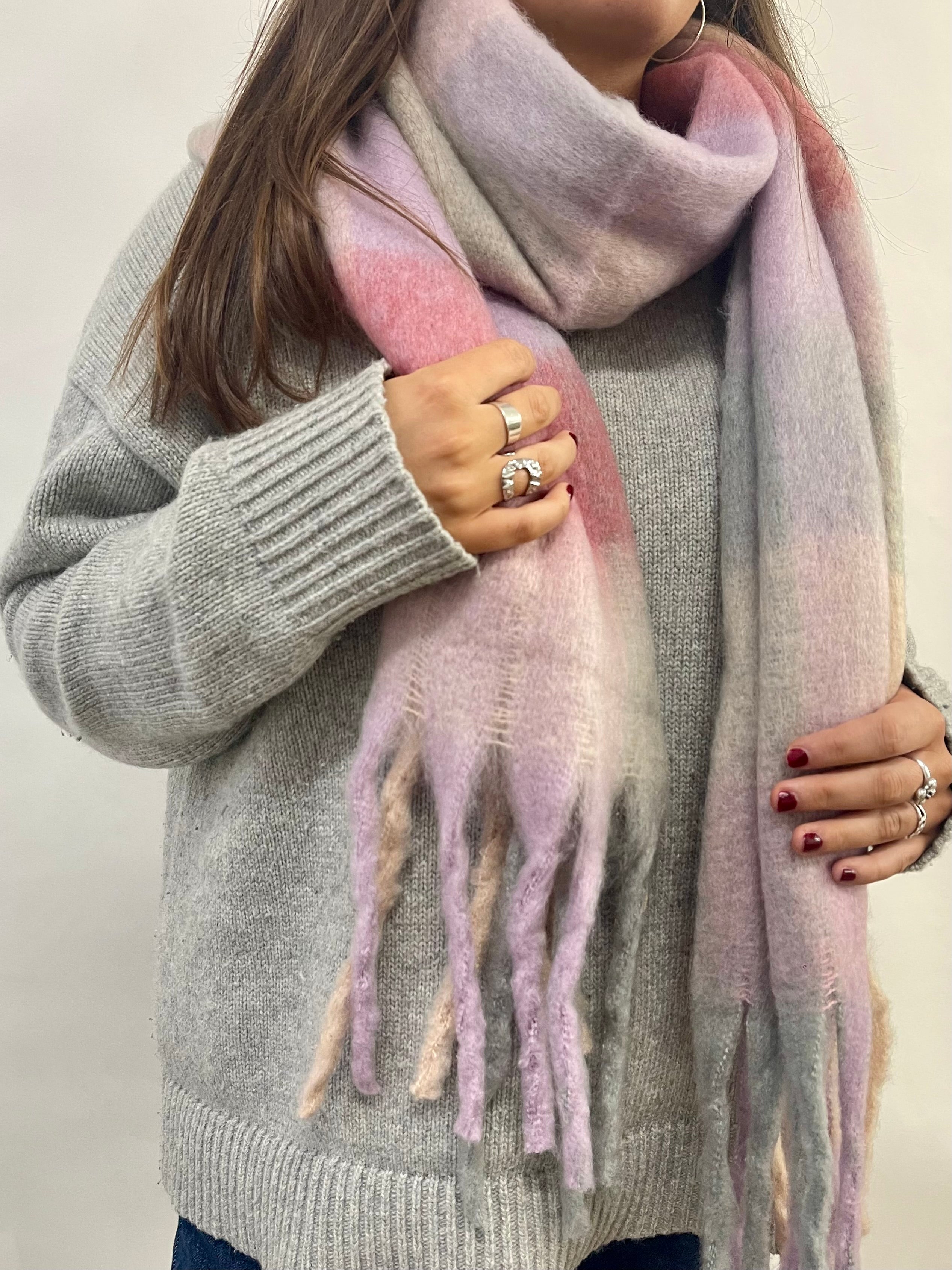 Light Pink Grey Stripe Scarf - svnx
