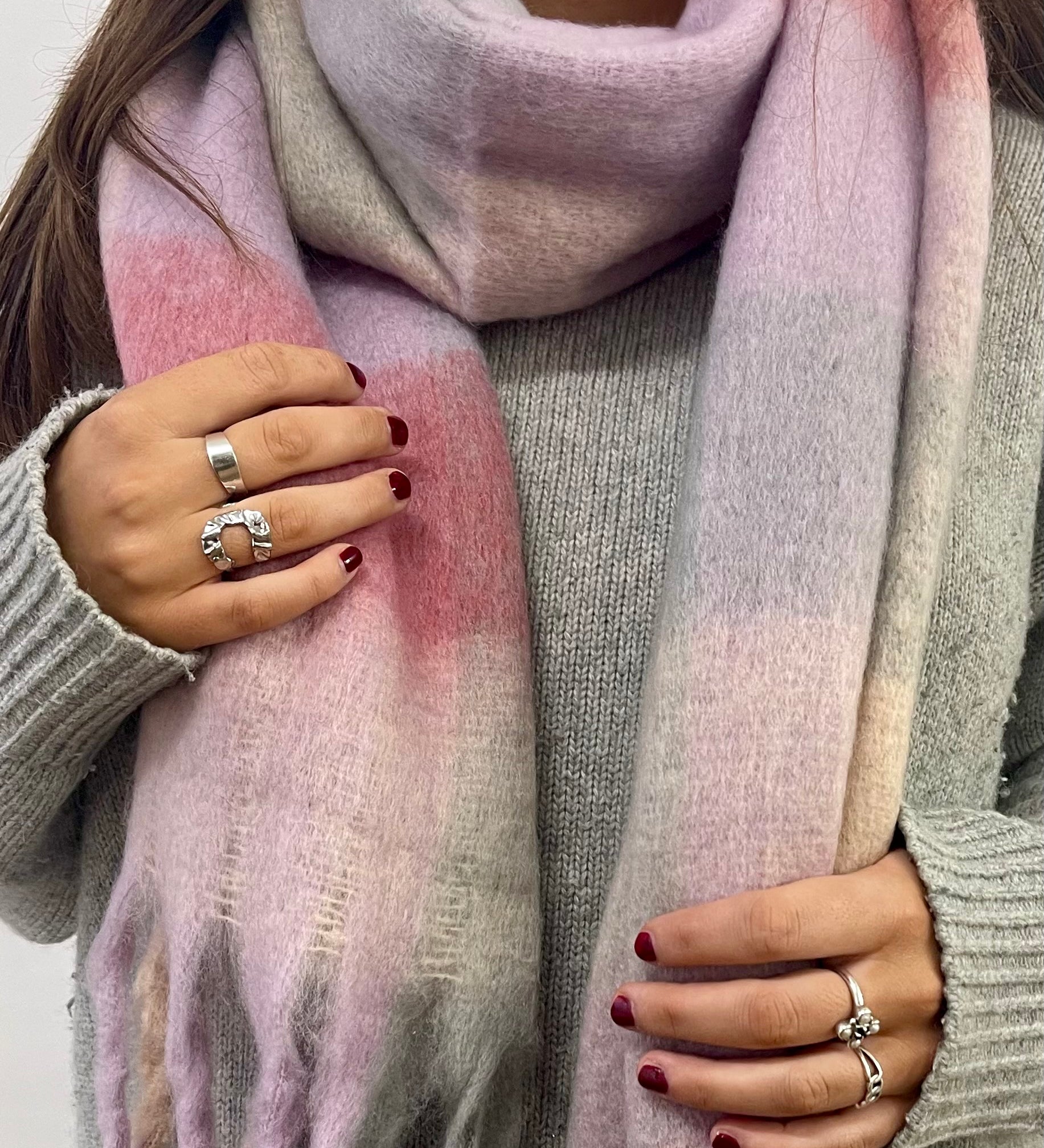 Light Pink Grey Stripe Scarf - svnx