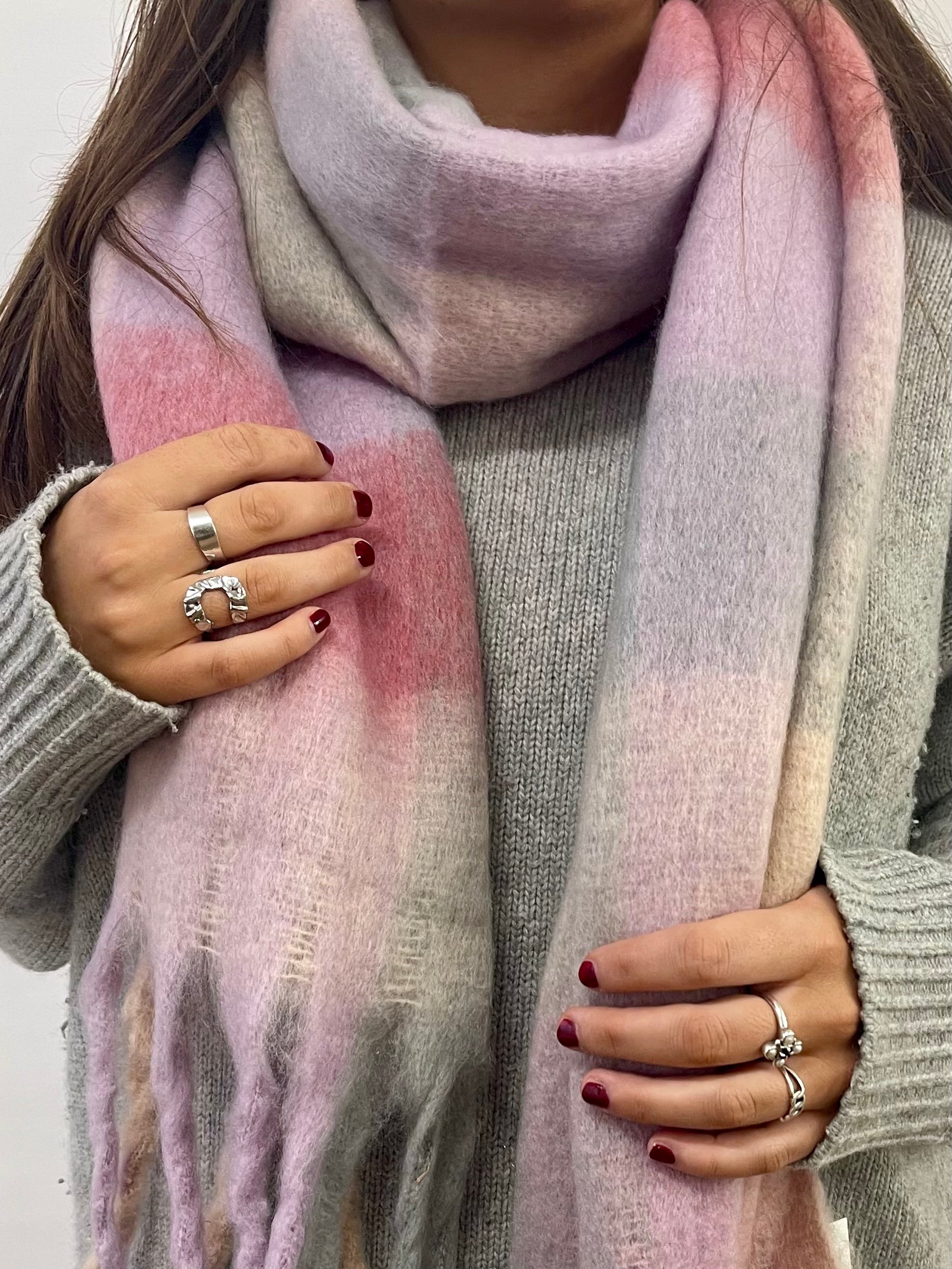 Light Pink Grey Stripe Scarf - svnx