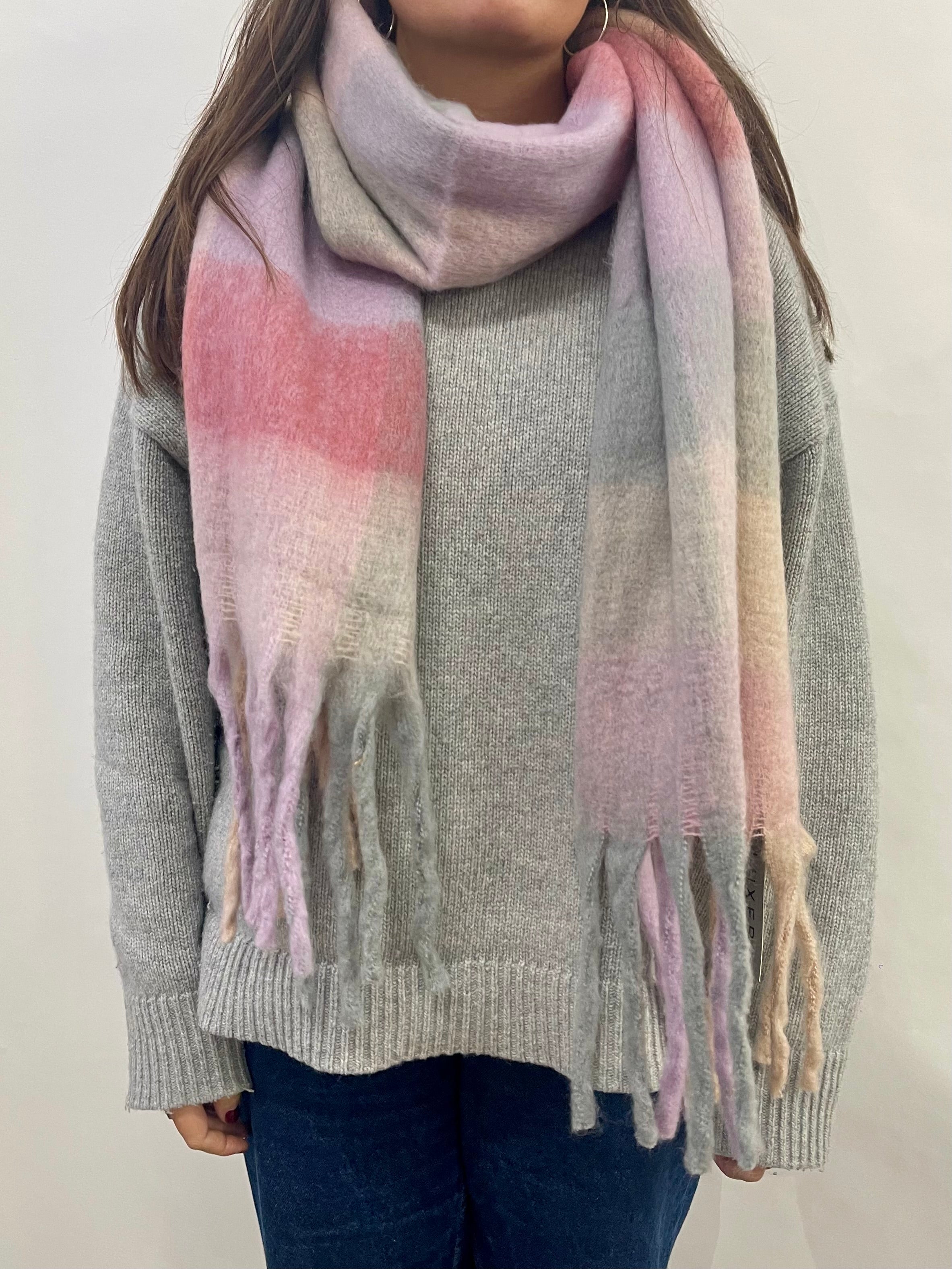 Light Pink Grey Stripe Scarf - svnx