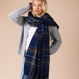 Tartan Print Scarf In Navy