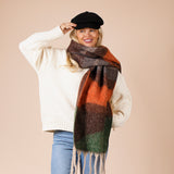 Chunky Contrasting Scarf In Brown Orange