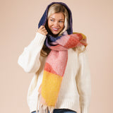 Chunky Contrasting Scarf In Pink Yellow