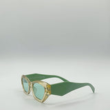 Angular Framed Sunglasses in Brown with Green Arms