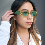 Angular Framed Sunglasses in Brown with Green Arms