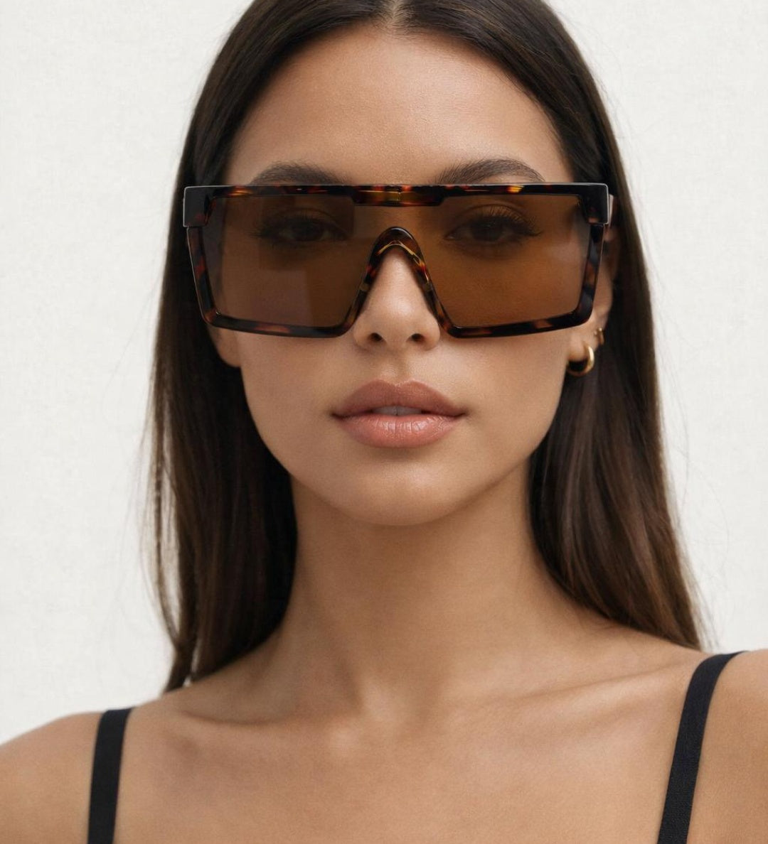 Tortoiseshell Oversized Flat Top Square Frame Sunglasses - svnx