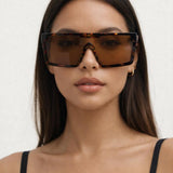 Tortoiseshell Oversized Flat Top Square Frame Sunglasses - svnx