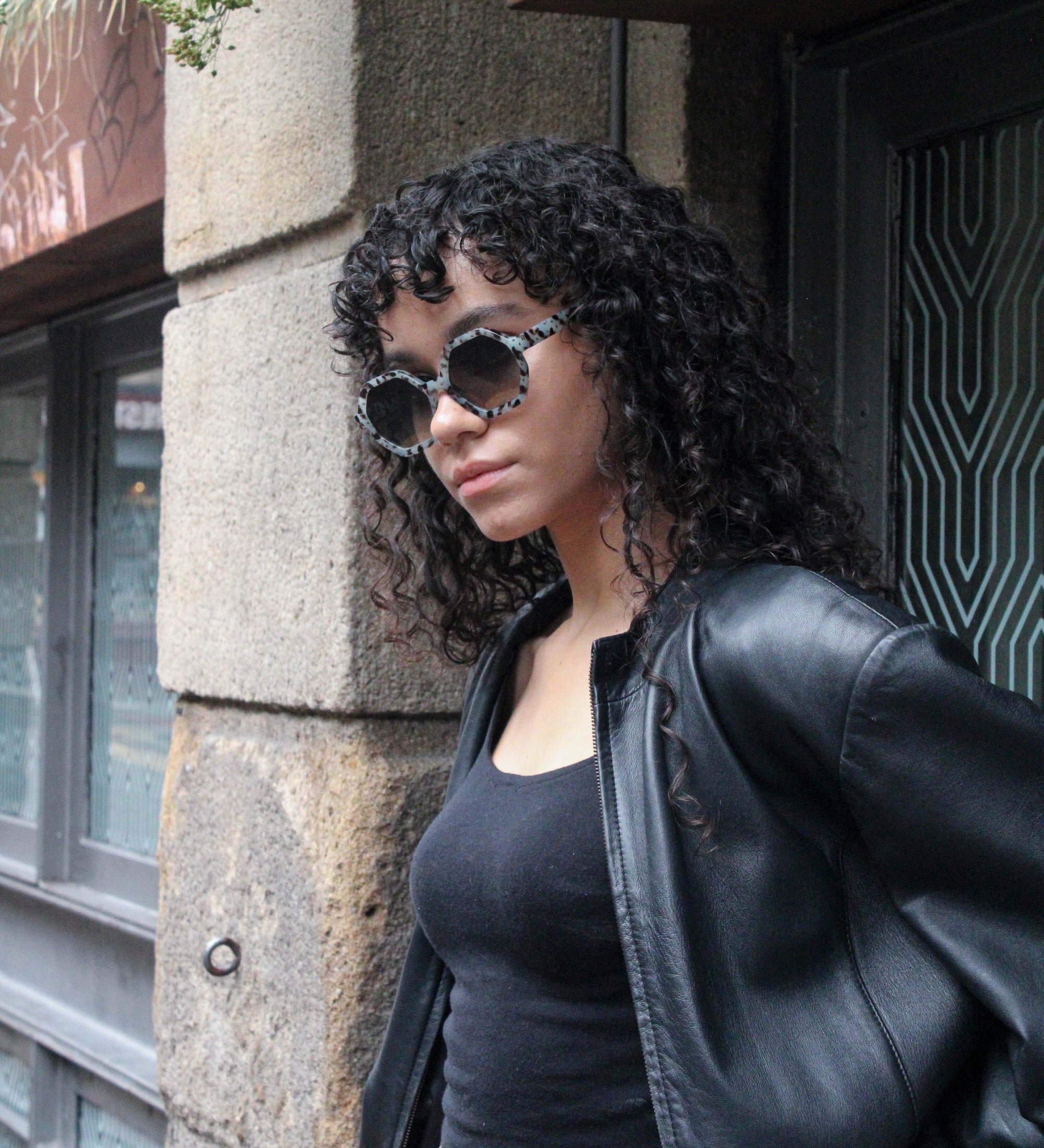 Pale grey tortoiseshell oversized hexagon Sunglasses - svnx
