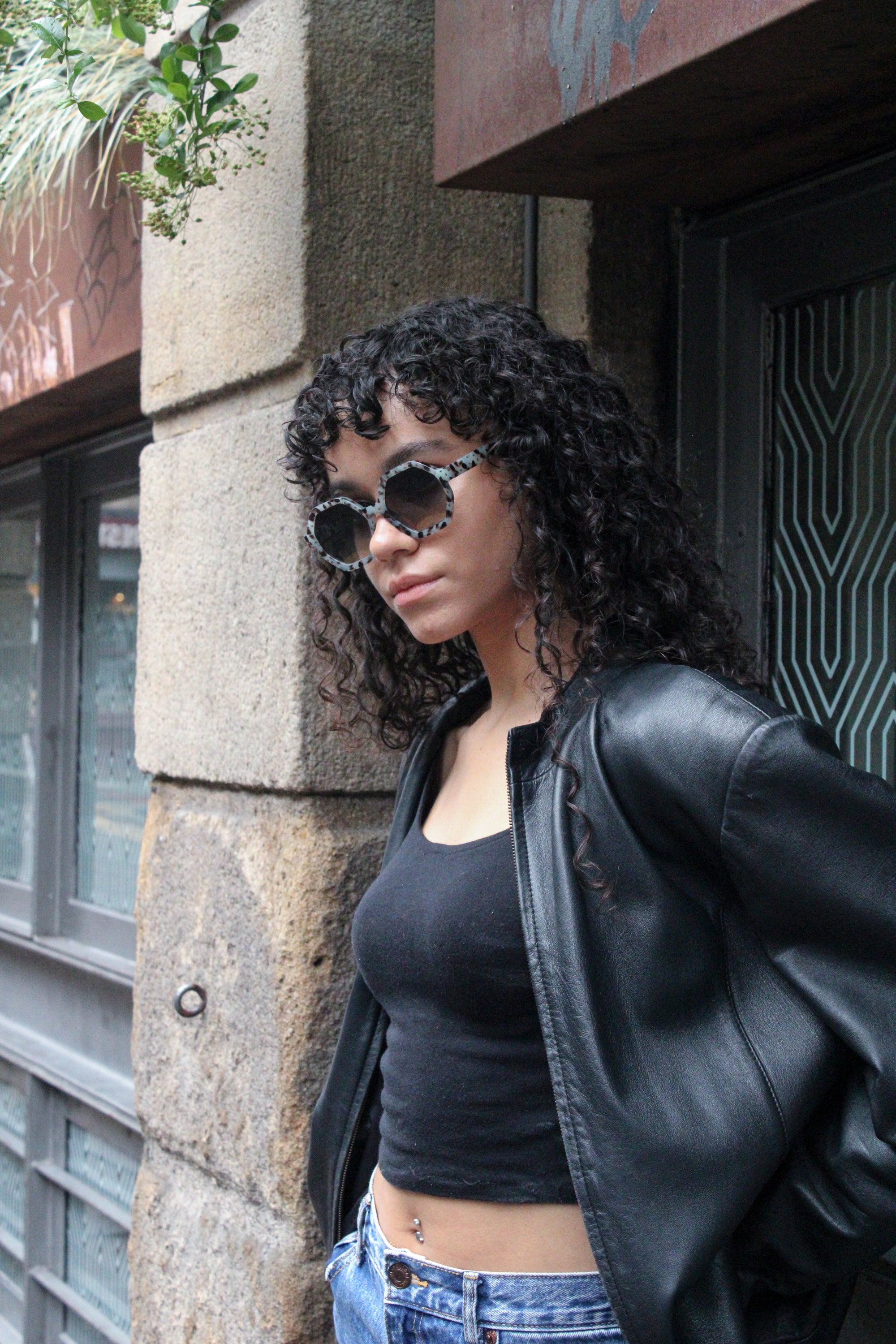 Pale grey tortoiseshell oversized hexagon Sunglasses - svnx