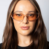 Wrap Around Racer Sunglasses in Translucent Pink