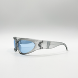 Wrap Around Racer Sunglasses in Translucent Blue