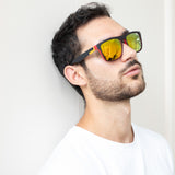 Matte Black Wayfarer Sunglasses with Orange Mirrored Lens