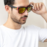 Matte Black Wayfarer Sunglasses with Orange Mirrored Lens