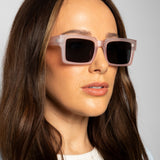 Square Frame Sunglasses in Matte Pink with Black Lenses