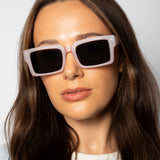 Square Frame Sunglasses in Matte Pink with Black Lenses