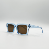 Square Frame Sunglasses in Translucent Blue with Brown Lenses