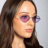 Metal Oval Frame Sunglasses with Lilac Lenses