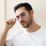 Metal Oval Frame Sunglasses with Lilac Lenses