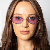 Metal Oval Frame Sunglasses with Lilac Lenses