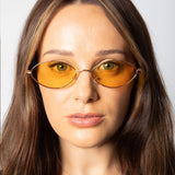 Metal Oval Frame Sunglasses with Orange Lenses