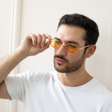 Metal Oval Frame Sunglasses with Orange Lenses