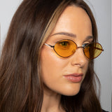 Metal Oval Frame Sunglasses with Orange Lenses