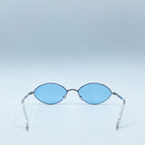 Metal Oval Frame Sunglasses with Blue Lenses