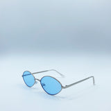 Metal Oval Frame Sunglasses with Blue Lenses