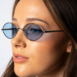 Metal Oval Frame Sunglasses with Blue Lenses