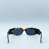 Chunky Rectangle Sunglasses in Green with Tortoiseshell Arms