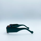 Chunky Rectangle Sunglasses in Green with Tortoiseshell Arms