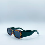 Chunky Rectangle Sunglasses in Green with Tortoiseshell Arms