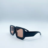 Oversized Square Frame Sunglasses In Black with Orange Lenses