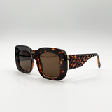 Oversized Square Sunglasses with Diamond Check Print Arm