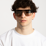 Oversized Flat Top Sunglasses with Mirrored Lens in Black